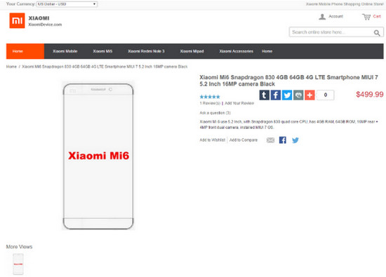 Xiaomi Store Bocorkan Spek & Harga Mi 6