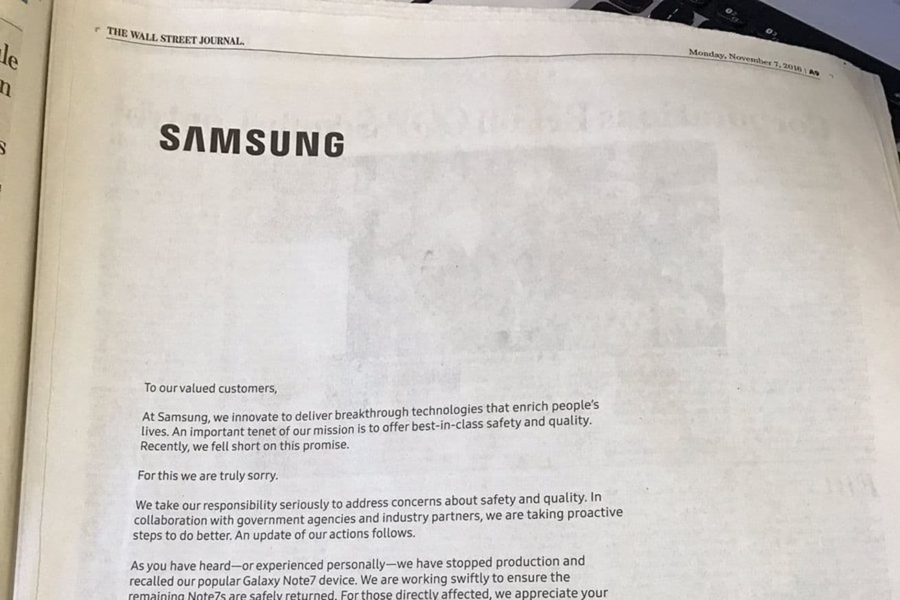 Terkait Note 7, Samsung Minta Maaf di Tiga Surat Kabar AS