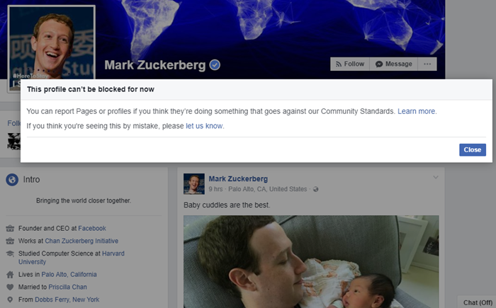 Mark Zuckerberg tidak bisa diblokir