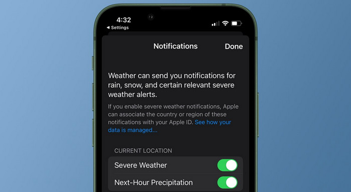 Notifikasi hujan di iOS 16