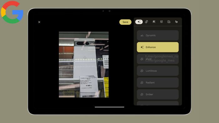 Tampilan Antarmuka Google Photo Tablet