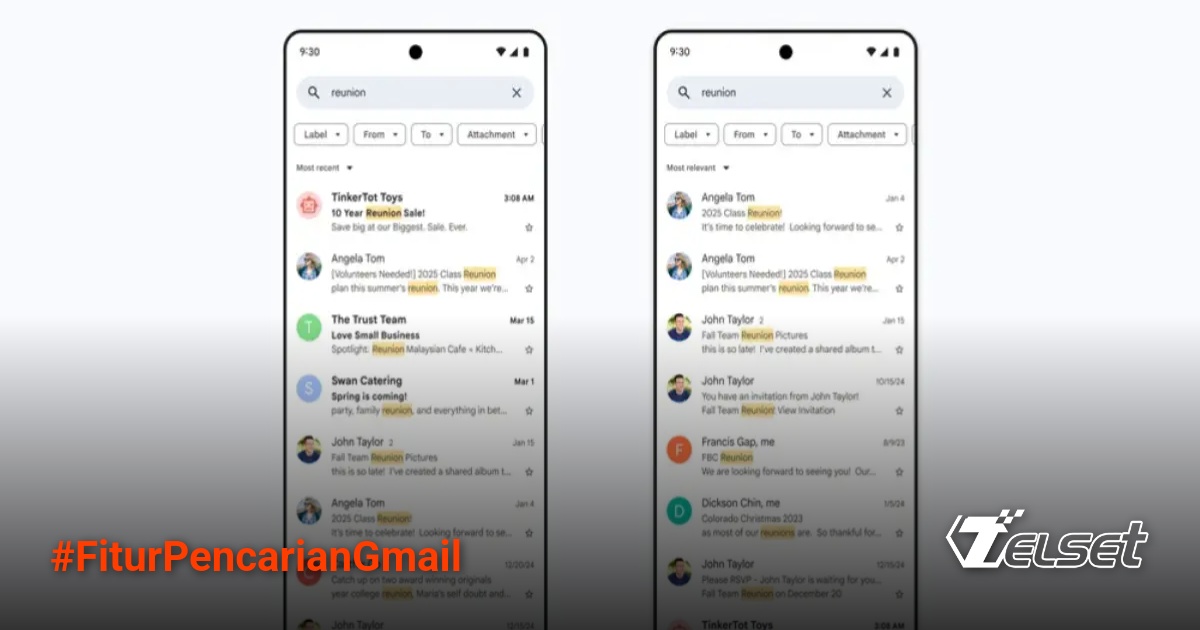Ilustrasi fitur pencarian baru Gmail dengan AI