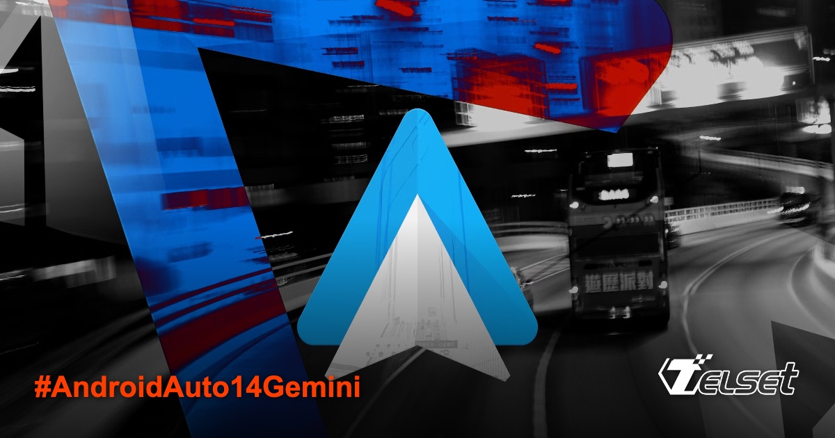 Tampilan antarmuka Android Auto 14 dengan ikon Gemini di sudut kanan bawah