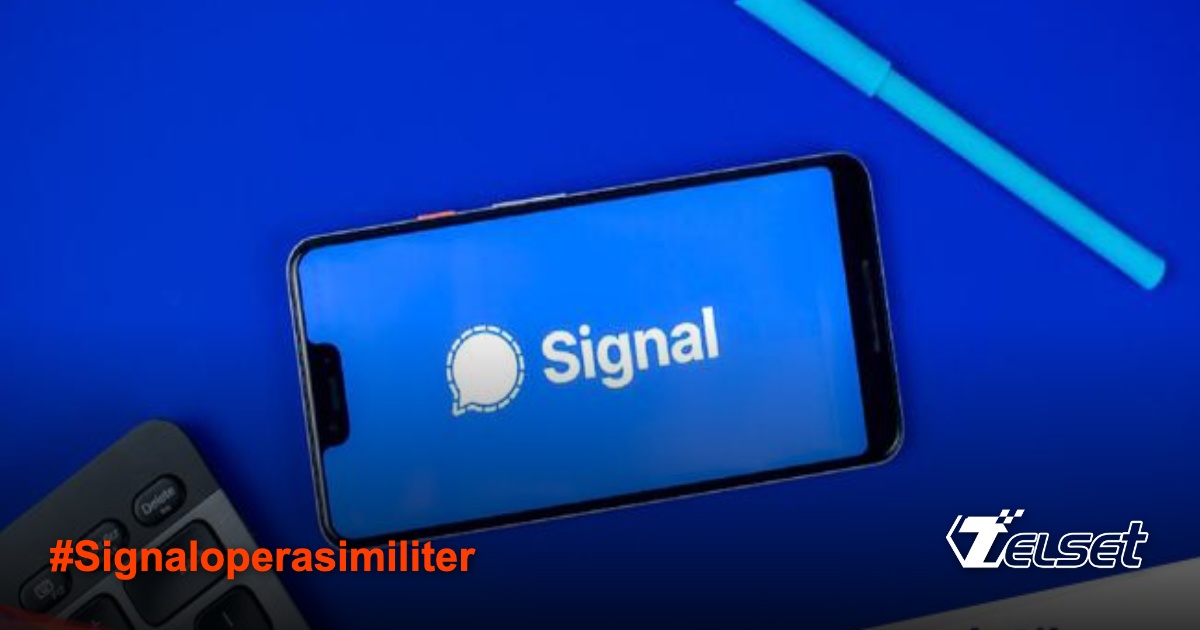 Aplikasi Signal di smartphone dengan latar belakang militer