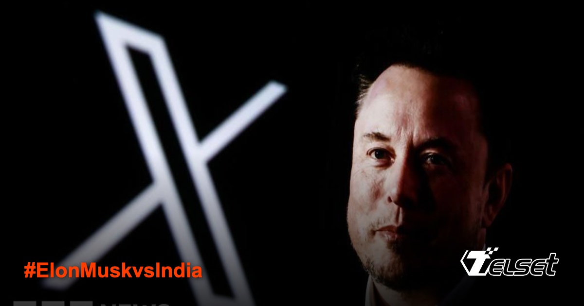 Elon Musk berdiri di depan logo X dengan latar belakang bendera India