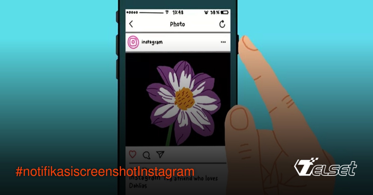 Ilustrasi seseorang mengambil screenshot postingan Instagram di smartphone