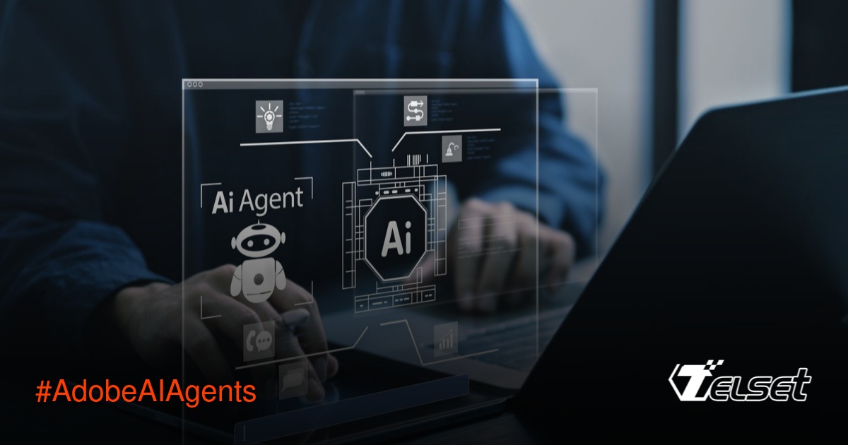 Ilustrasi AI Agent Adobe membantu proses desain di laptop