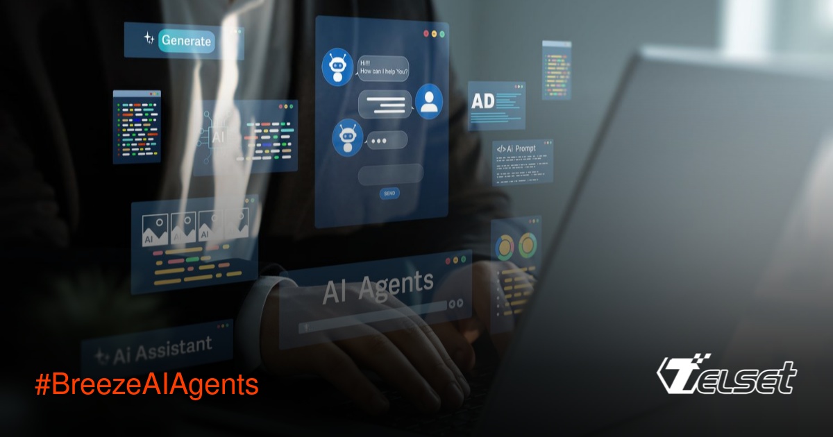 Ilustrasi seseorang menggunakan laptop dengan tampilan grafis AI Breeze Agents