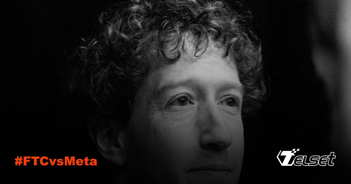 Ilustrasi sidang FTC vs Meta dengan logo Instagram dan WhatsApp di pengadilan