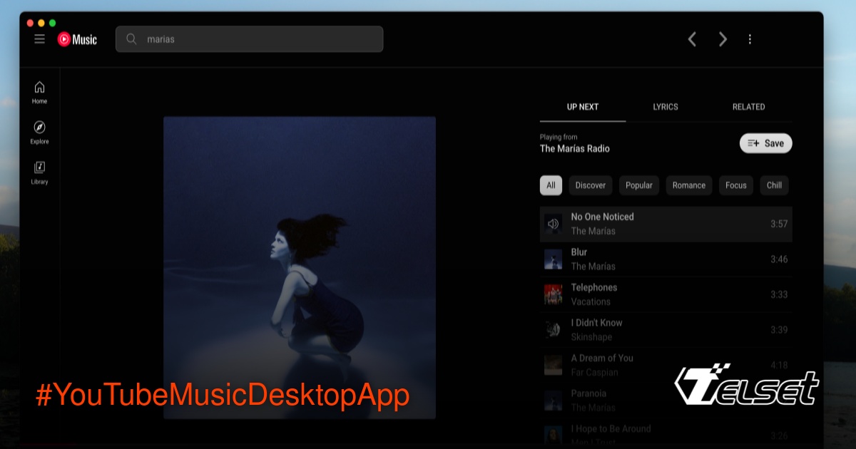 Tampilan antarmuka YouTube Music Desktop App di desktop