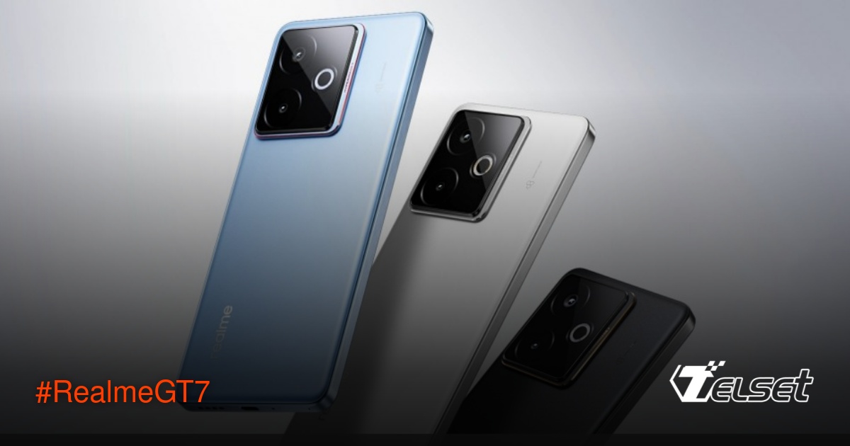 Realme GT7 dalam tiga warna: Graphene Ice biru, Graphene Snow putih, dan Graphene Night hitam