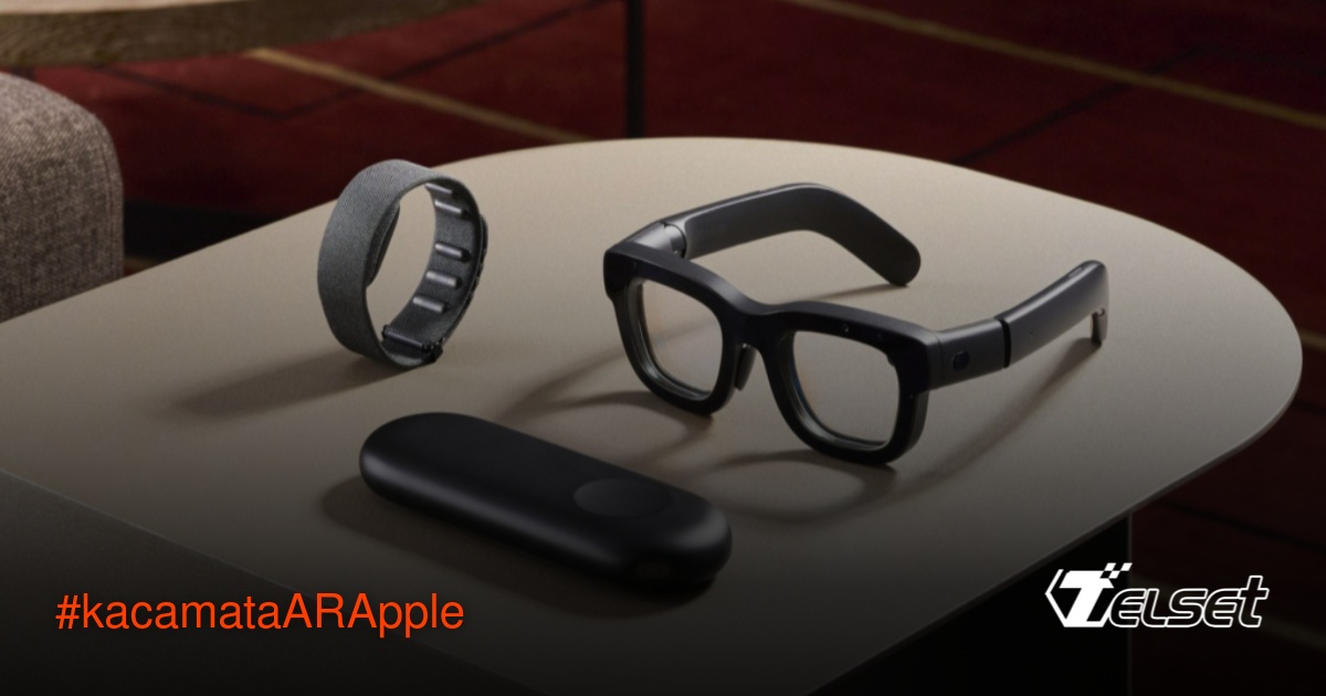 Ilustrasi kacamata augmented reality (AR) Apple dengan desain futuristik