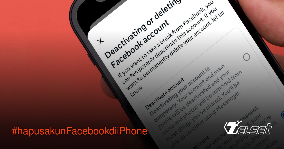 Tampilan menu penghapusan akun Facebook di iPhone