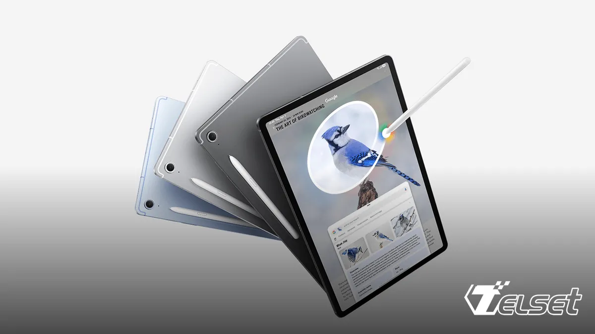 Galaxy Tab S10 FE Series dalam tiga warna: Gray, Silver, dan Blue dengan layar lebar dan S Pen