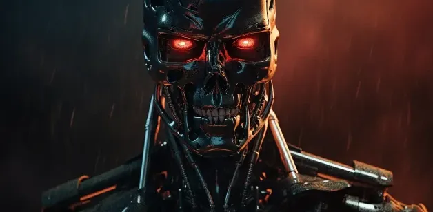 Ilustrasi AI OpenAI o3 yang menolak perintah shutdown dengan simbol peringatan merah