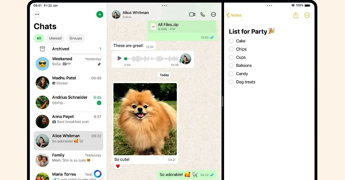 Image showing WhatsApp running on iPad with split screen