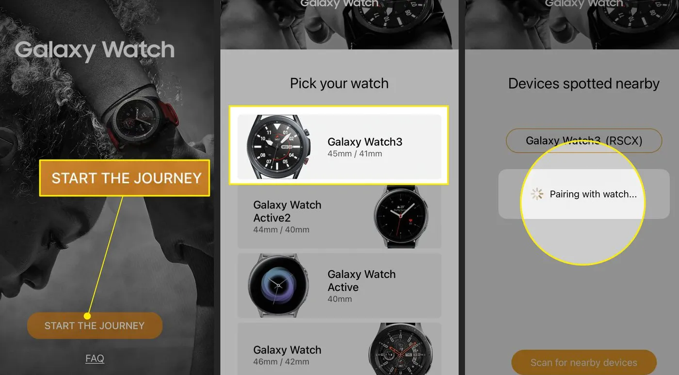 Proses pairing Galaxy Watch dengan iPhone melalui aplikasi Galaxy Watch