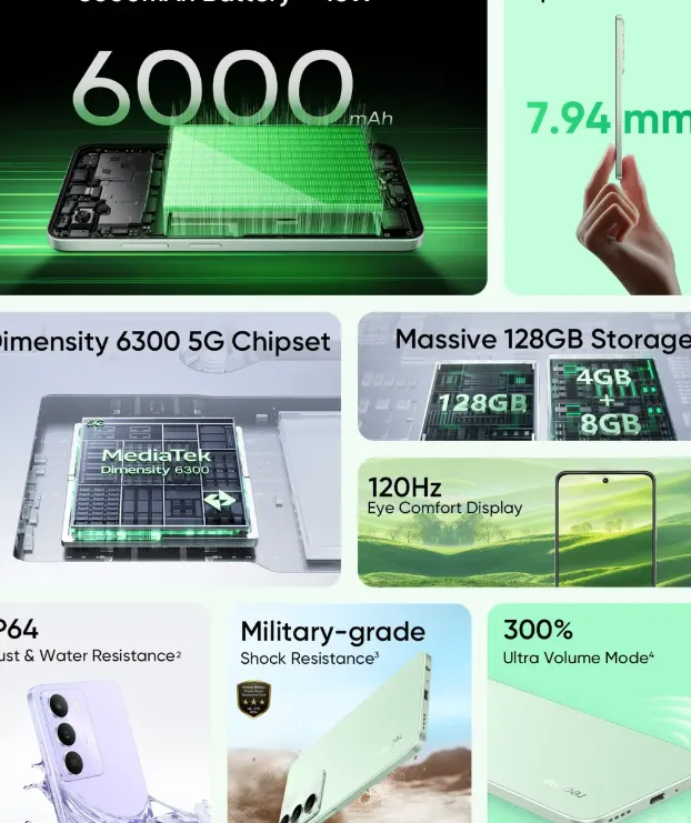 Realme C73 5G smartphone dengan desain modern dan tiga pilihan warna