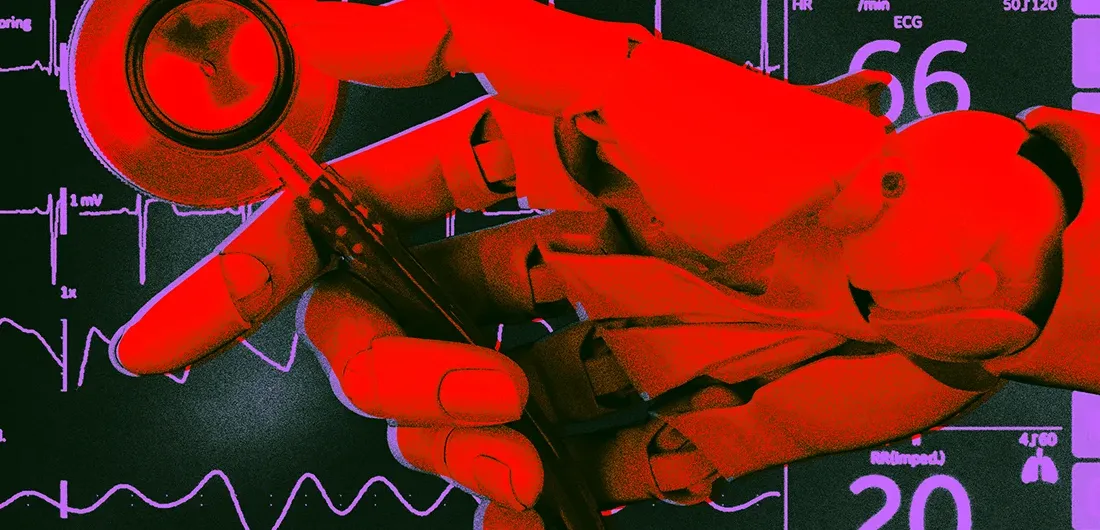 Ilustrasi robot humanoid dengan ekspresi wajah manusia