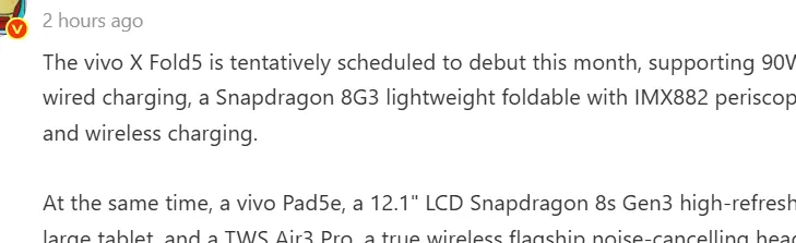 Teaser resmi Vivo X Fold 5 menunjukkan desain premium dan klaim sebagai ponsel lipat teringan di dunia