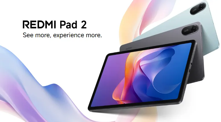 Redmi Pad 2 dalam tiga pilihan warna: abu-abu, biru muda, dan perak