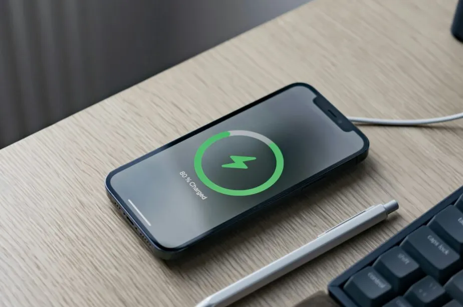 Ilustrasi iPhone dengan desain Liquid Glass dan fitur Adaptive Power di iOS 26