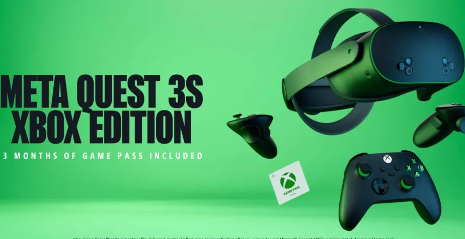 Limited Edition Meta Quest 3S Xbox Edition dalam warna hitam karbon dengan aksen hijau