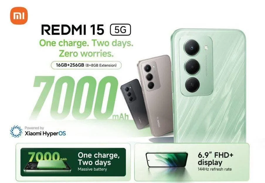 Poster Redmi 15 5G Bocor, Dibekali Baterai 7.000 mAh dan Layar 144Hz