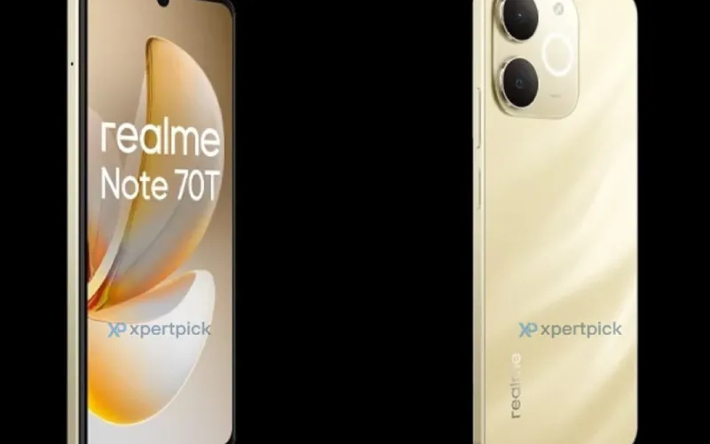 Desain Realme Note 70T dengan layar AMOLED dan pilihan warna Gold & Black