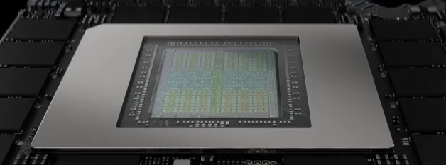 Close-up of a microchip on a circuit board, showcasing detailed technology and complex design.