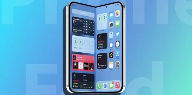 Ilustrasi iPhone lipat Apple dengan desain premium dan layar tanpa lipatan