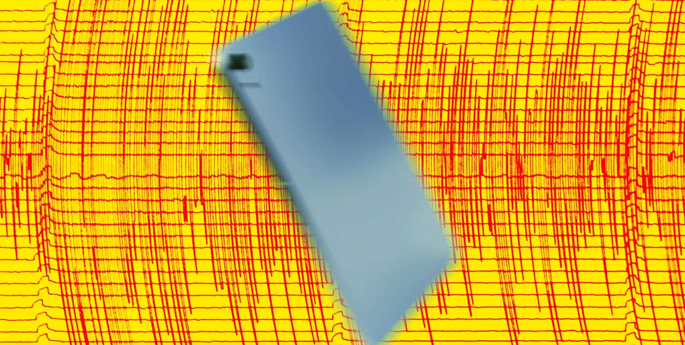 Ilustrasi ponsel Android menampilkan peringatan gempa dengan latar belakang getaran seismik