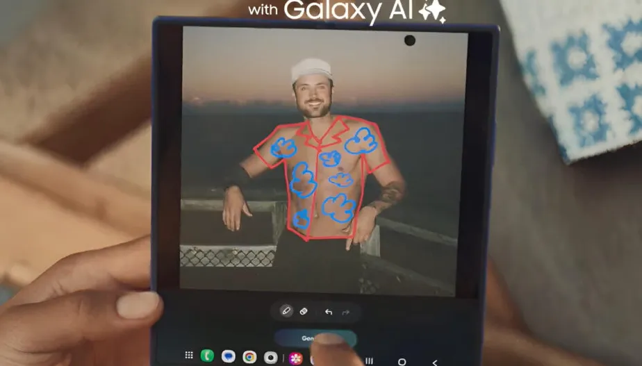 Iklan Samsung Galaxy Z Fold 7 menampilkan fitur AI Sketch to Image yang mengejek iPhone