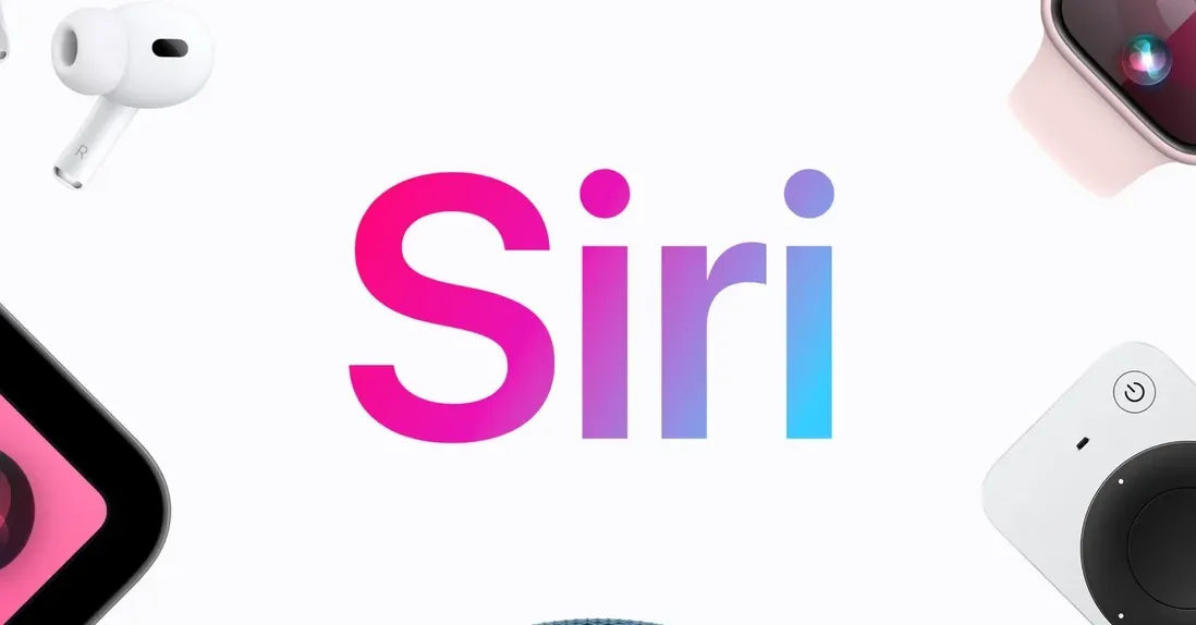 Ilustrasi Siri di iOS 26 dengan perangkat Apple di sekelilingnya