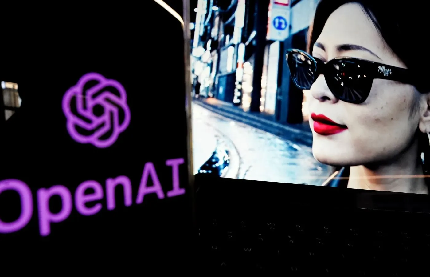 Ilustrasi antarmuka aplikasi Sora 2 OpenAI yang menampilkan feed video vertikal AI-generated dengan elemen pengenalan wajah