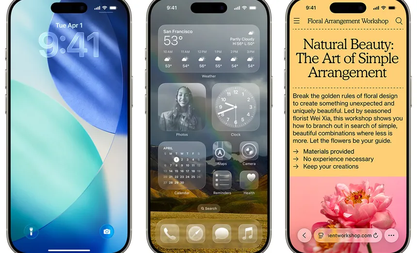 Desain iOS 26 Liquid Glass pada iPhone terbaru dengan tampilan layar canggih