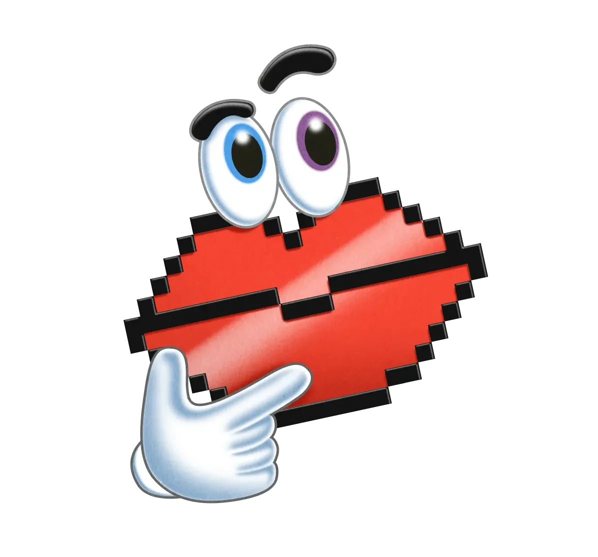 Karakter 8 bit dengan ekspresi curiga dan tangan menopang dagu, merepresentasikan era game klasik seperti RollerCoaster Tycoon