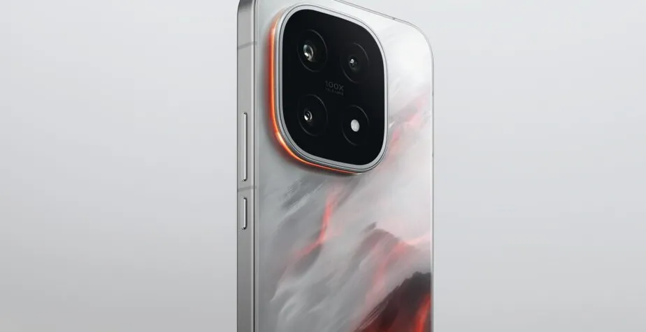 Smartphone iQOO 15 dengan desain elegan dan strip lampu halo pada bagian belakang