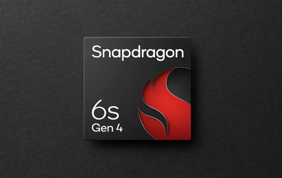 Chipset Qualcomm Snapdragon 6s Gen 4 dengan desain modern dan logo Qualcomm terlihat jelas