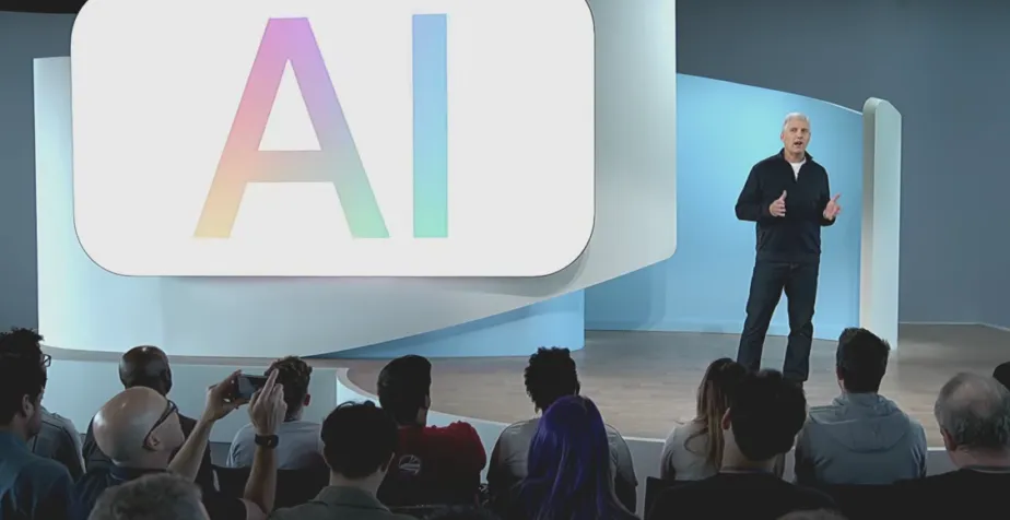 Ilustrasi ponsel Google Pixel dengan ikon AI dan tanda seru, menggambarkan kebingungan pengguna