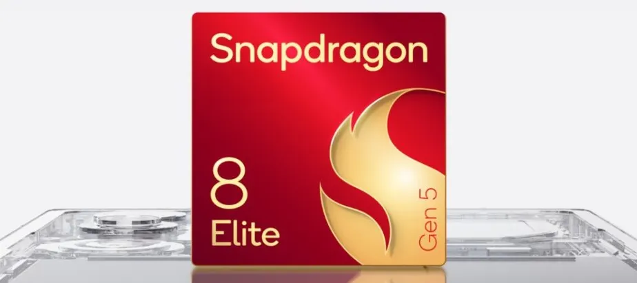 Ilustrasi chipset Snapdragon 8 Elite Gen 5 dengan latar belakang sirkuit elektronik dan simbol AI, merepresentasikan kecerdasan buatan di perangkat.