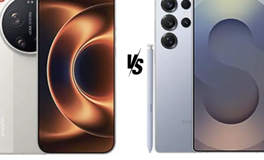 Ilustrasi perbandingan visual antara desain Xiaomi 17 Ultra dan Samsung Galaxy S25 Ultra yang mewakili filosofi kreatif vs produktivitas