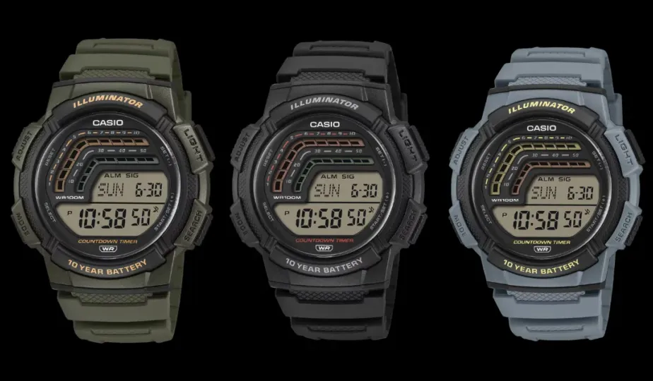 Tampilan jam tangan digital Casio WS1800 terbaru dengan desain retro sport.