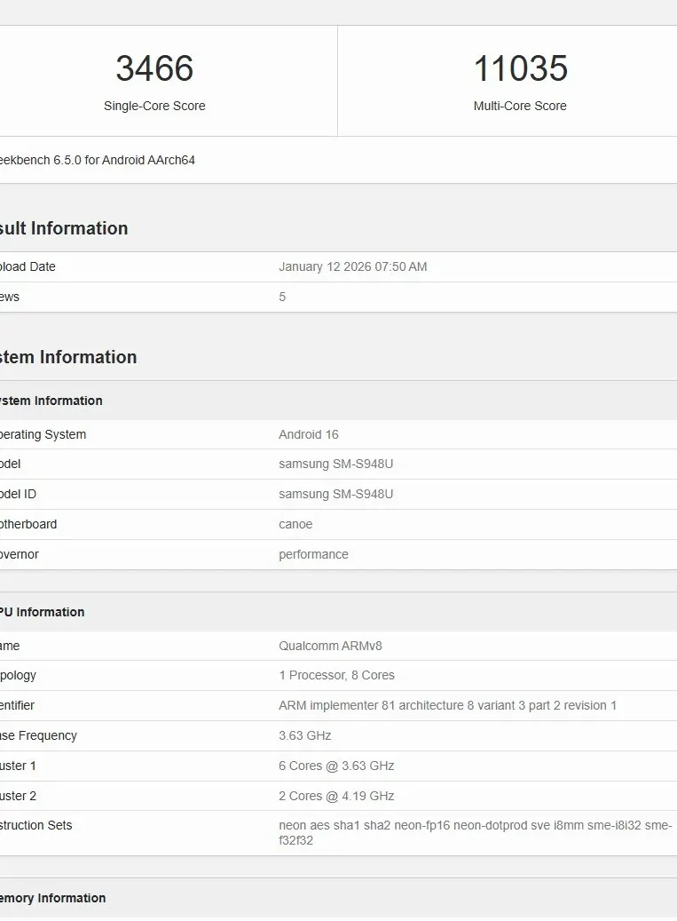 Daftar Geekbench Samsung Galaxy S26 Ultra menampilkan skor benchmark dan spesifikasi chipset.