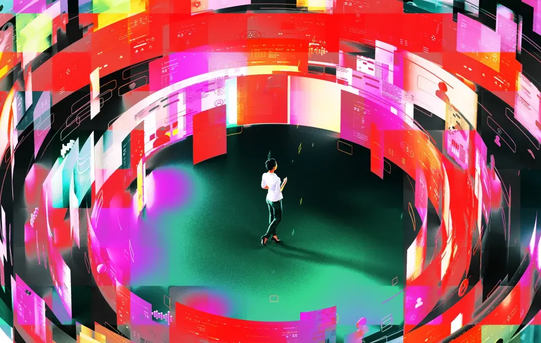 Ilustrasi logo Google dengan latar belakang kode digital dan konsep kecerdasan buatan.