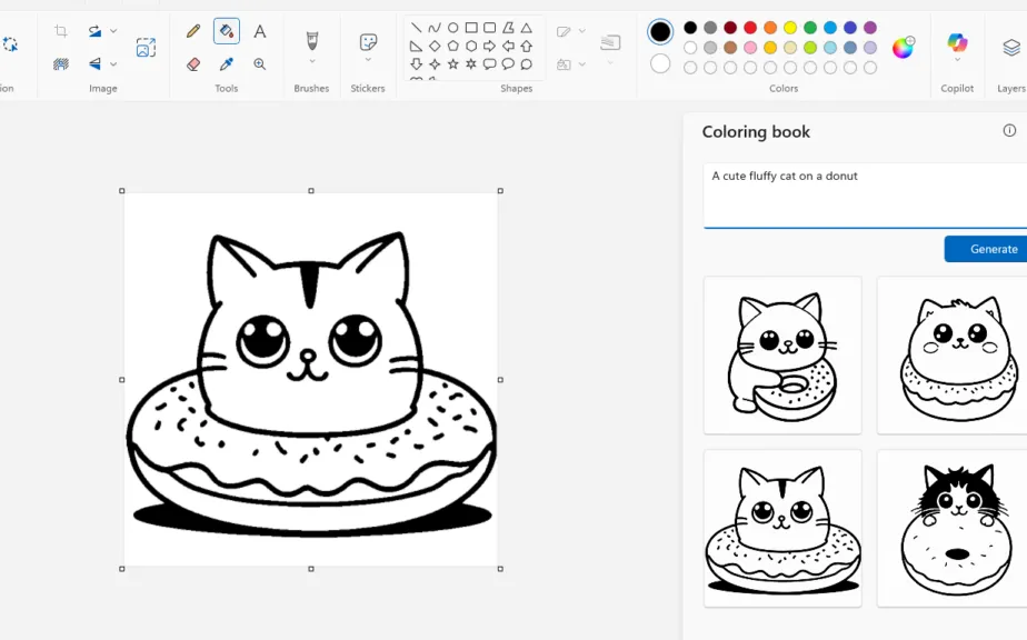 Ilustrasi fitur AI coloring book pada Microsoft Paint di laptop Windows 11