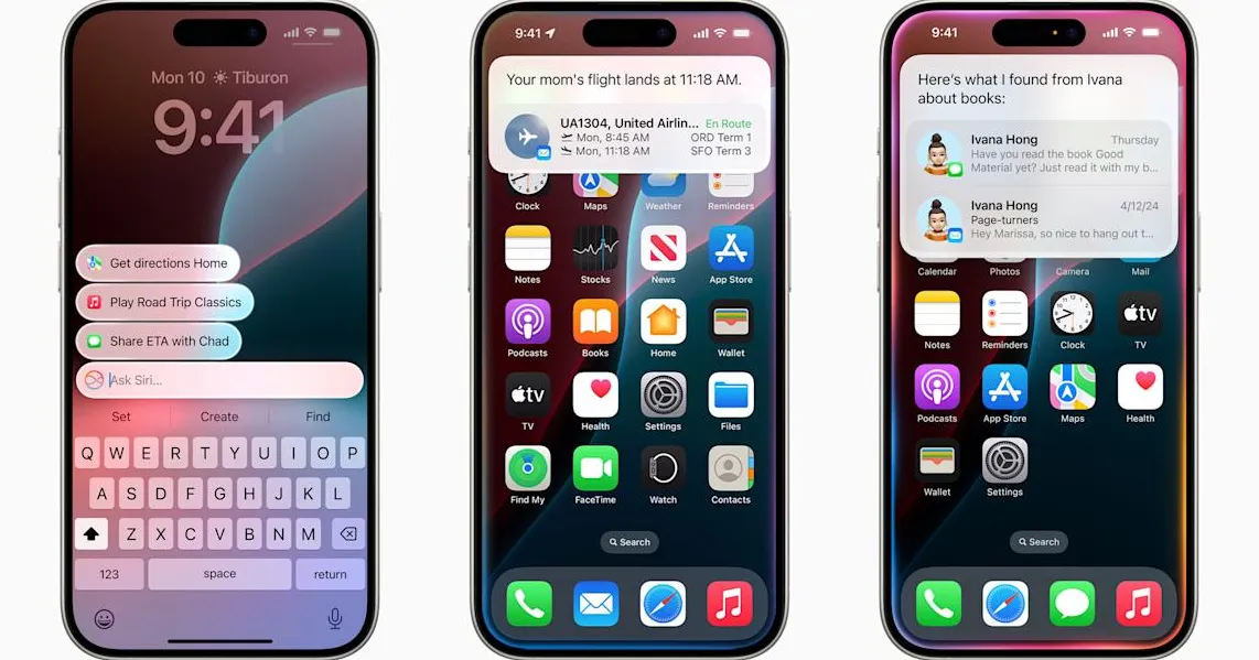 Ilustrasi logo Apple bersanding dengan logo Google Gemini dalam nuansa teknologi futuristik.