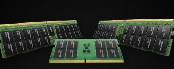 Ilustrasi papan sirkuit dengan chip memori DRAM dan grafik kenaikan harga, merepresentasikan berita kenaikan harga DRAM Samsung.