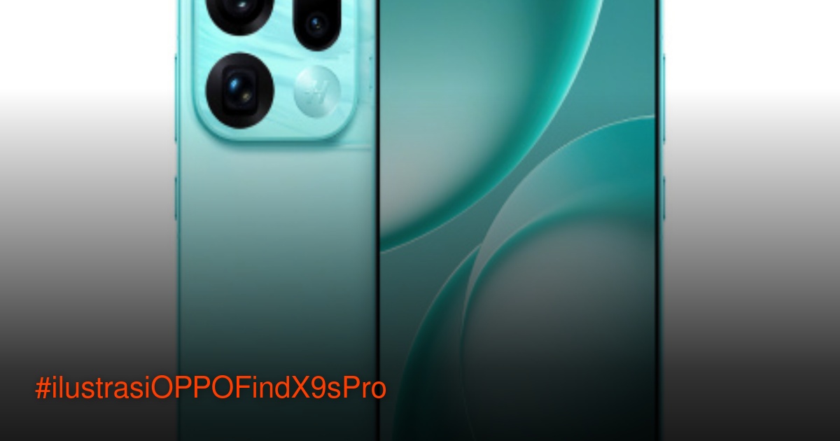 Ilustrasi render OPPO Find X9s Pro dengan modul kamera persegi panjang horizontal dan empat pilihan warna