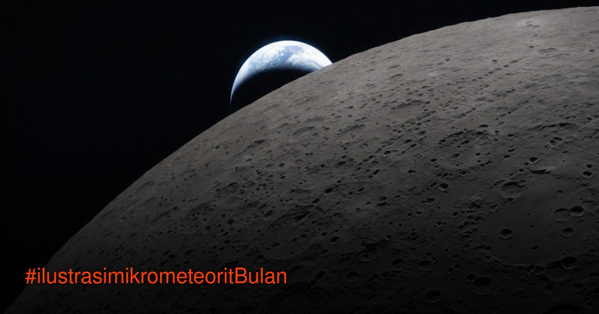 Ilustrasi konsep artistik kapsul Orion misi Artemis 2 mengorbit di atas permukaan Bulan yang penuh kawah, dengan Bumi terbit di kejauhan.